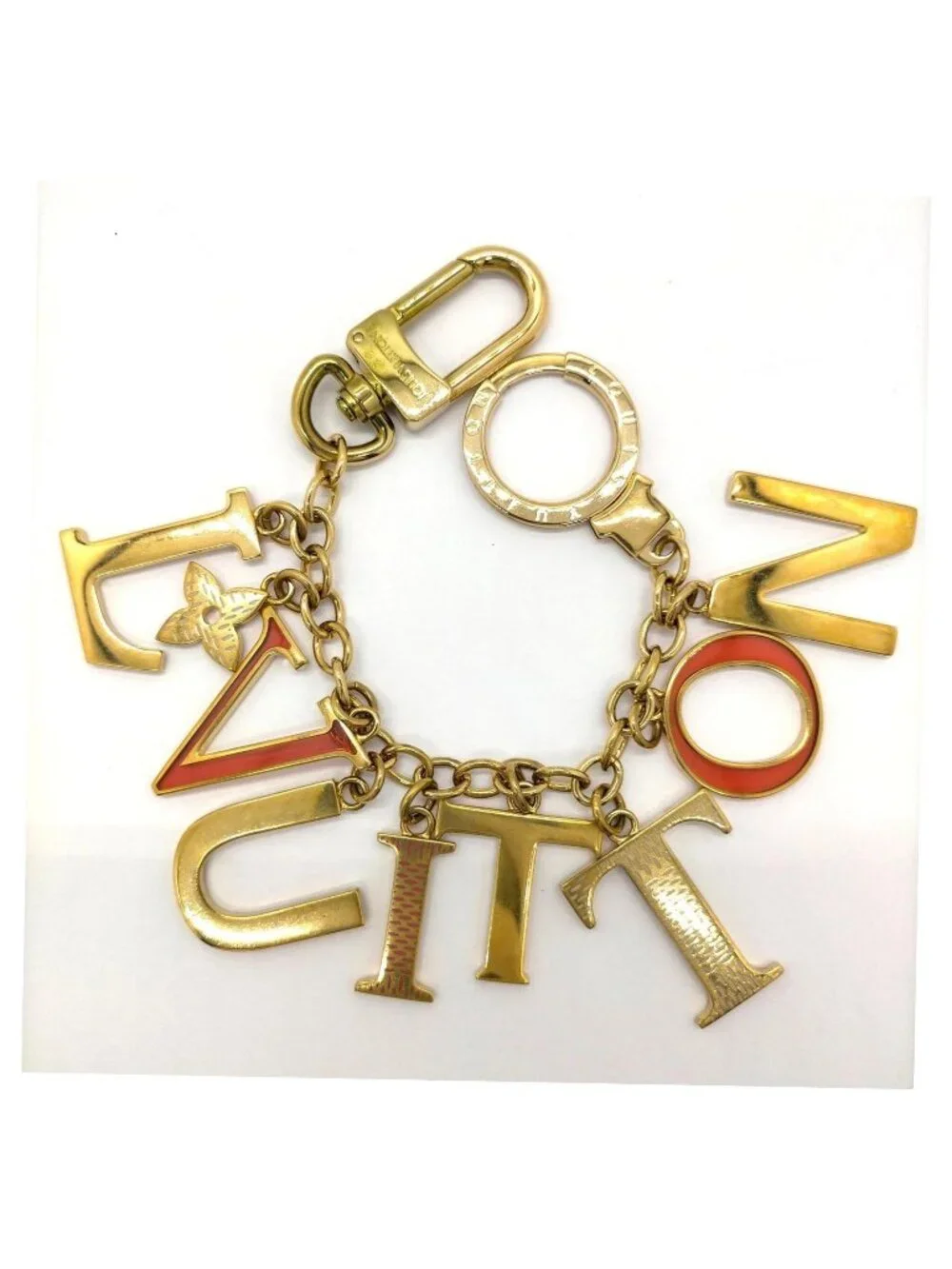 Authentic Louis Vuitton LOUIS Bag Charm Key Holder Gold Tone LV Keychain Charm